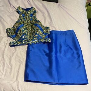 Royal Blue Embellished Skirt Set